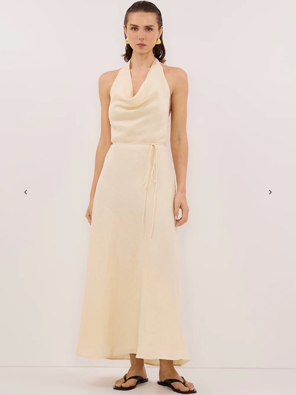 DISSH Cream Halter Cowl Neck Maxi Dress